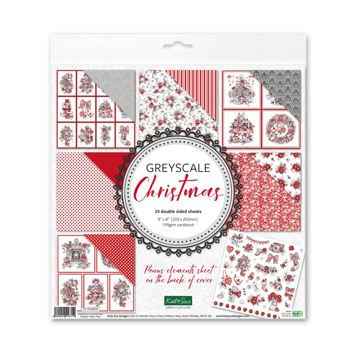 Greyscale Christmas 8X8 Designer Premium Paper Pack 1