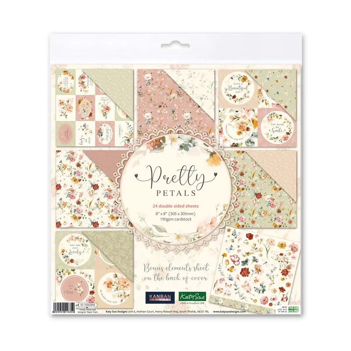 Kanban Crafts Pretty Petals 8X8 Designer Premium Paper Pack 1