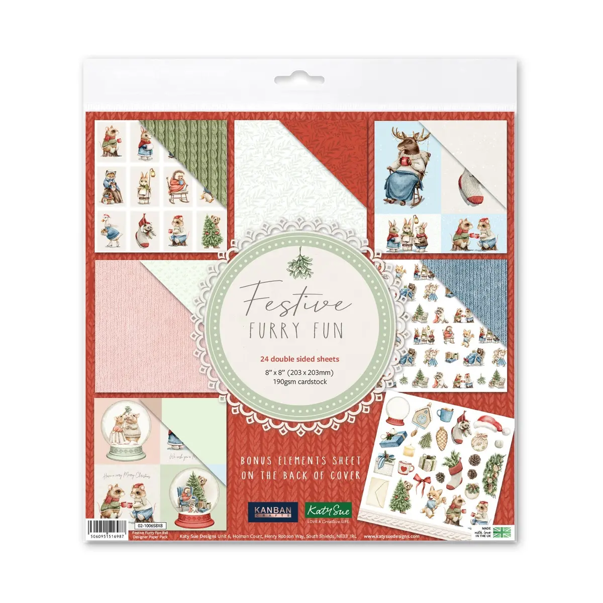 Kanban Crafts Festive Furry Fun 8X8 Designer Premium Paper Pack 1