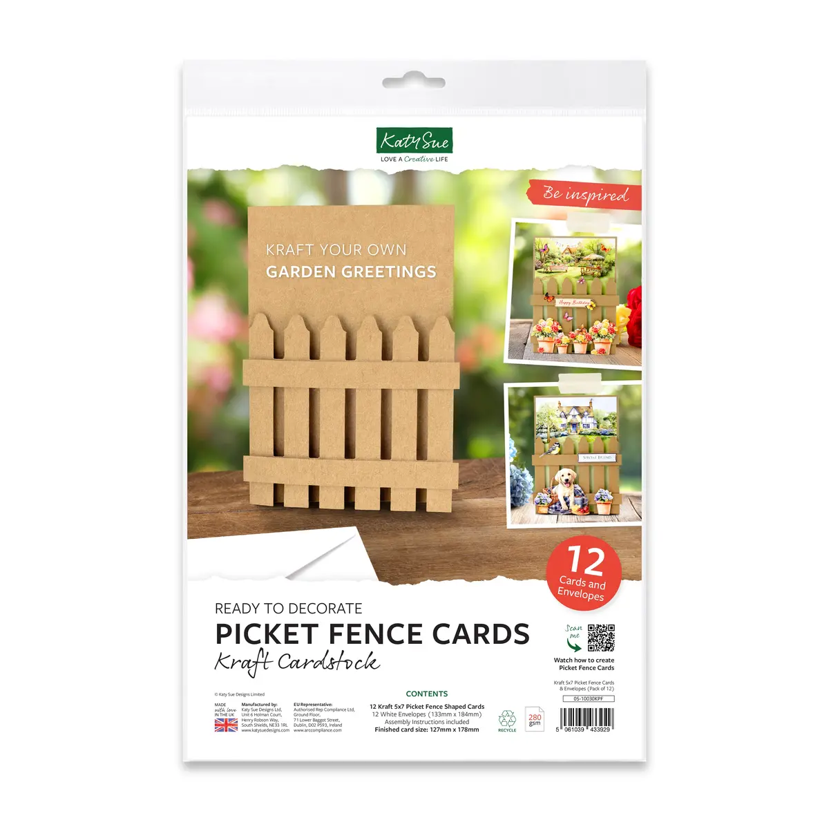 Kraft 5X7 Picket Fence Cards & Envelopes, Pack Of 12 1