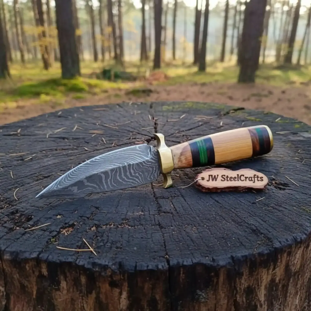 10” Damascus Steel Hunting Knife With Olive Wood Handle 1