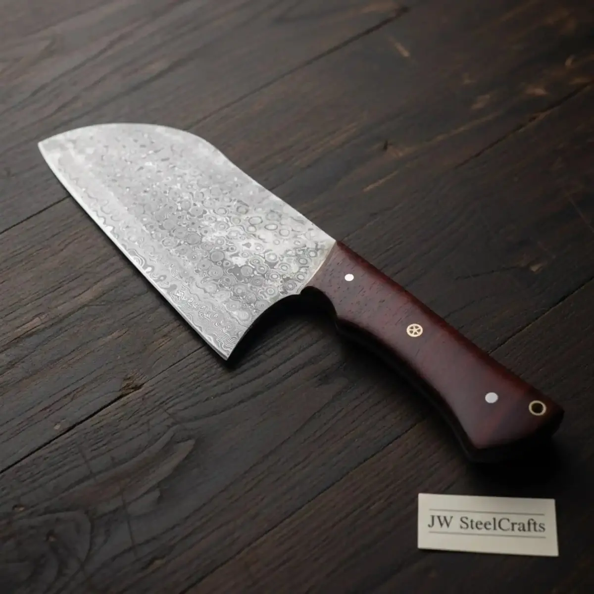 10 Inch Chinese-Style Vegetable Cleaver — Textured Damascus Blade With Rosewood Handle (11-Inch Overall) 1