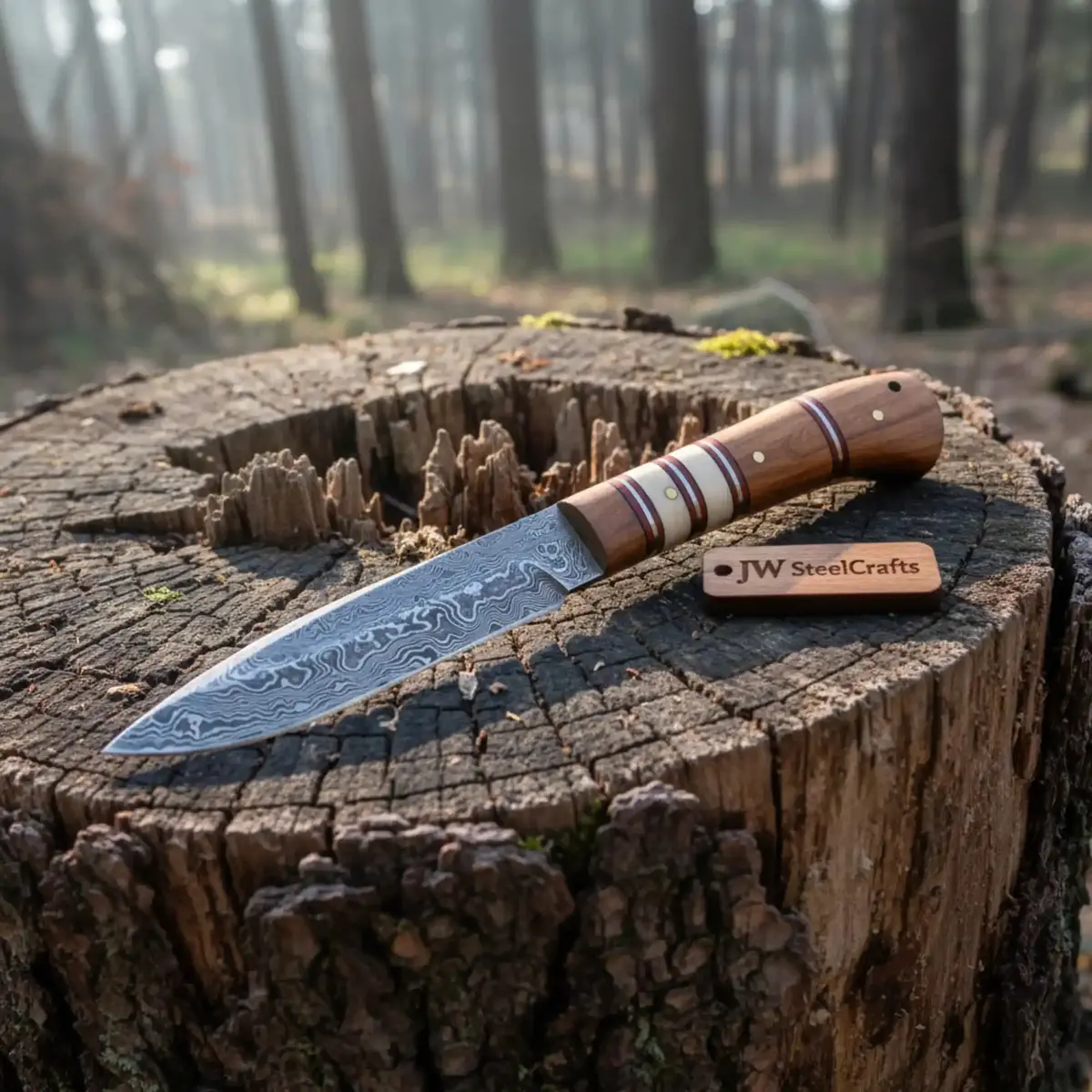 10 Inch Damascus Steel Hunting Knife With Stacked Wood Handle | Jw Steelcrafts 1