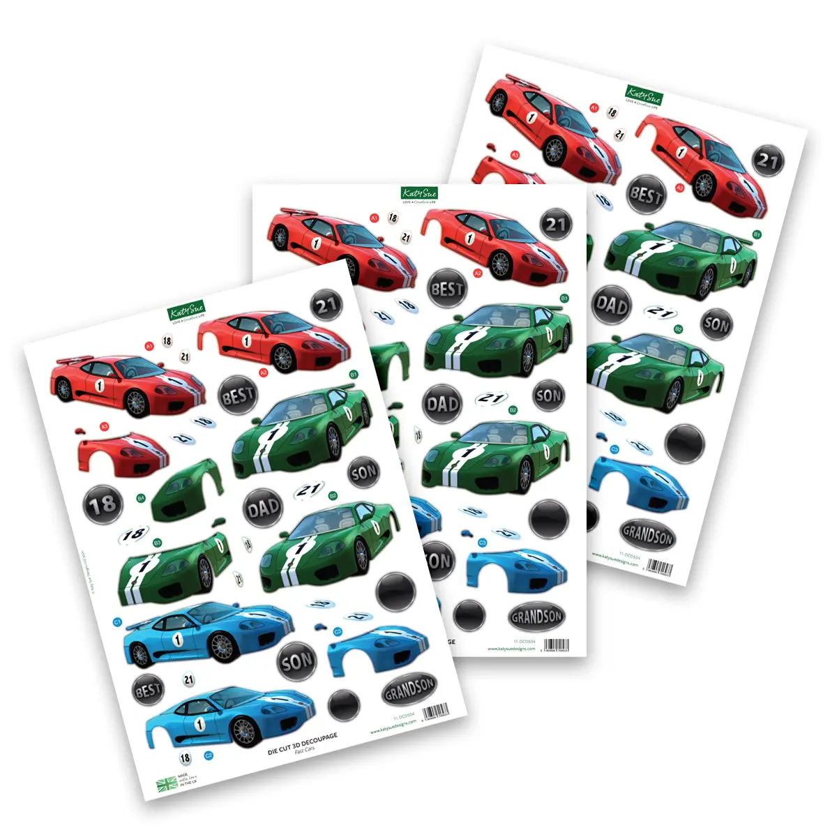 Die Cut Decoupage – Fast Cars (Pack Of 3) 1