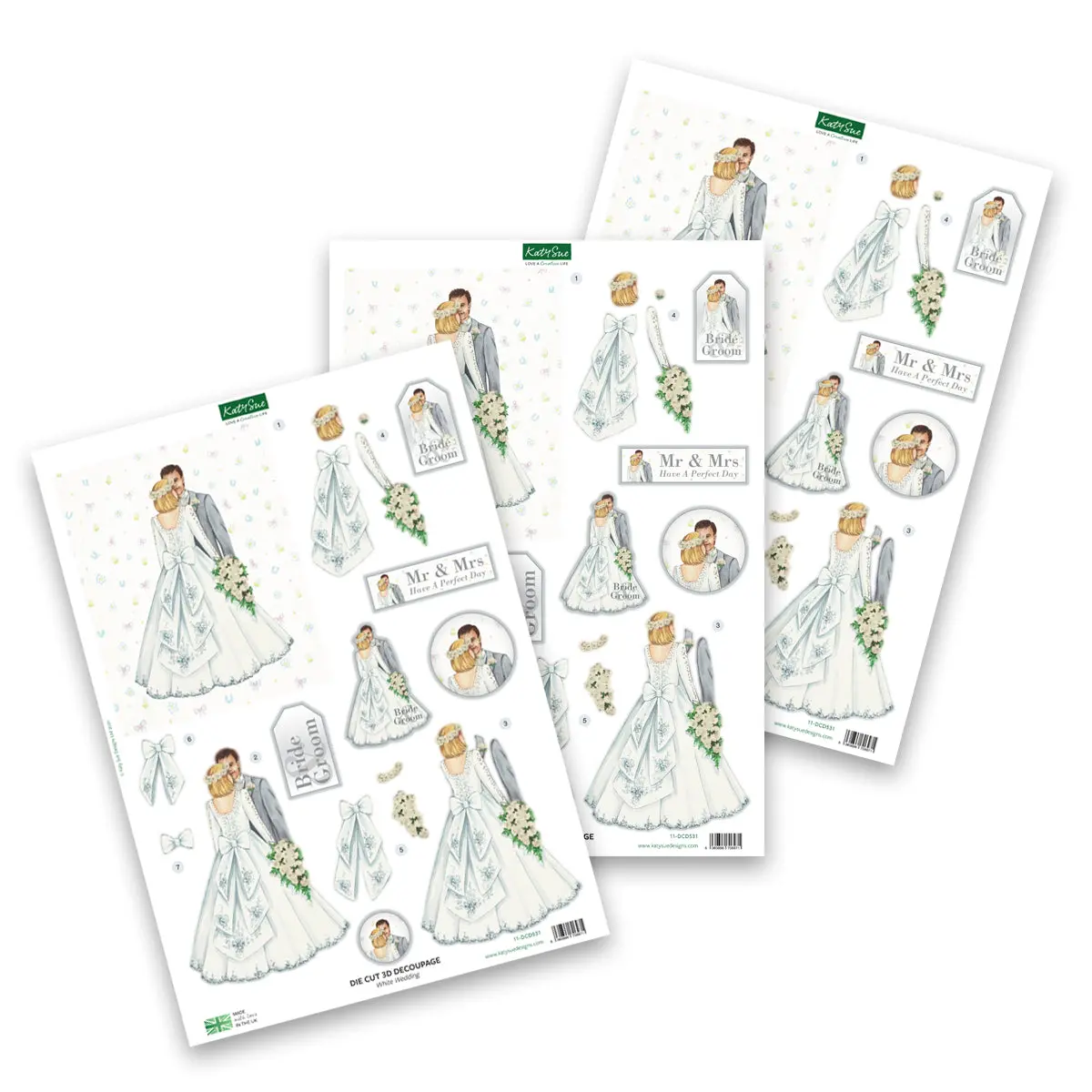 Die Cut Decoupage – White Wedding (Pack Of 3) 1
