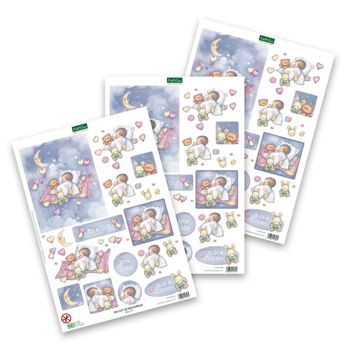 Die Cut Decoupage – Baby Girl With Moon (Pack Of 3) 1