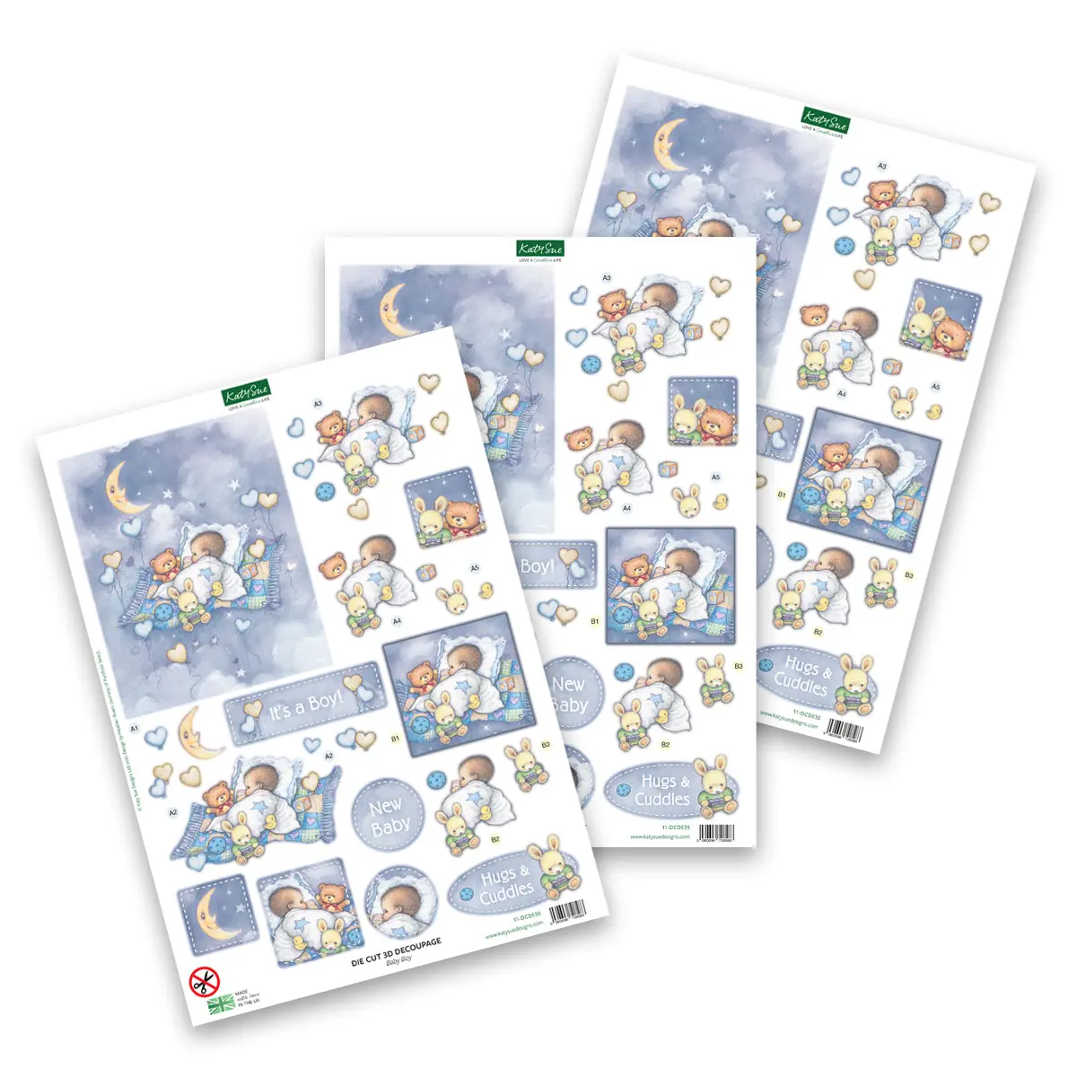 Die Cut Decoupage – Baby Boy With Moon (Pack Of 3) 1