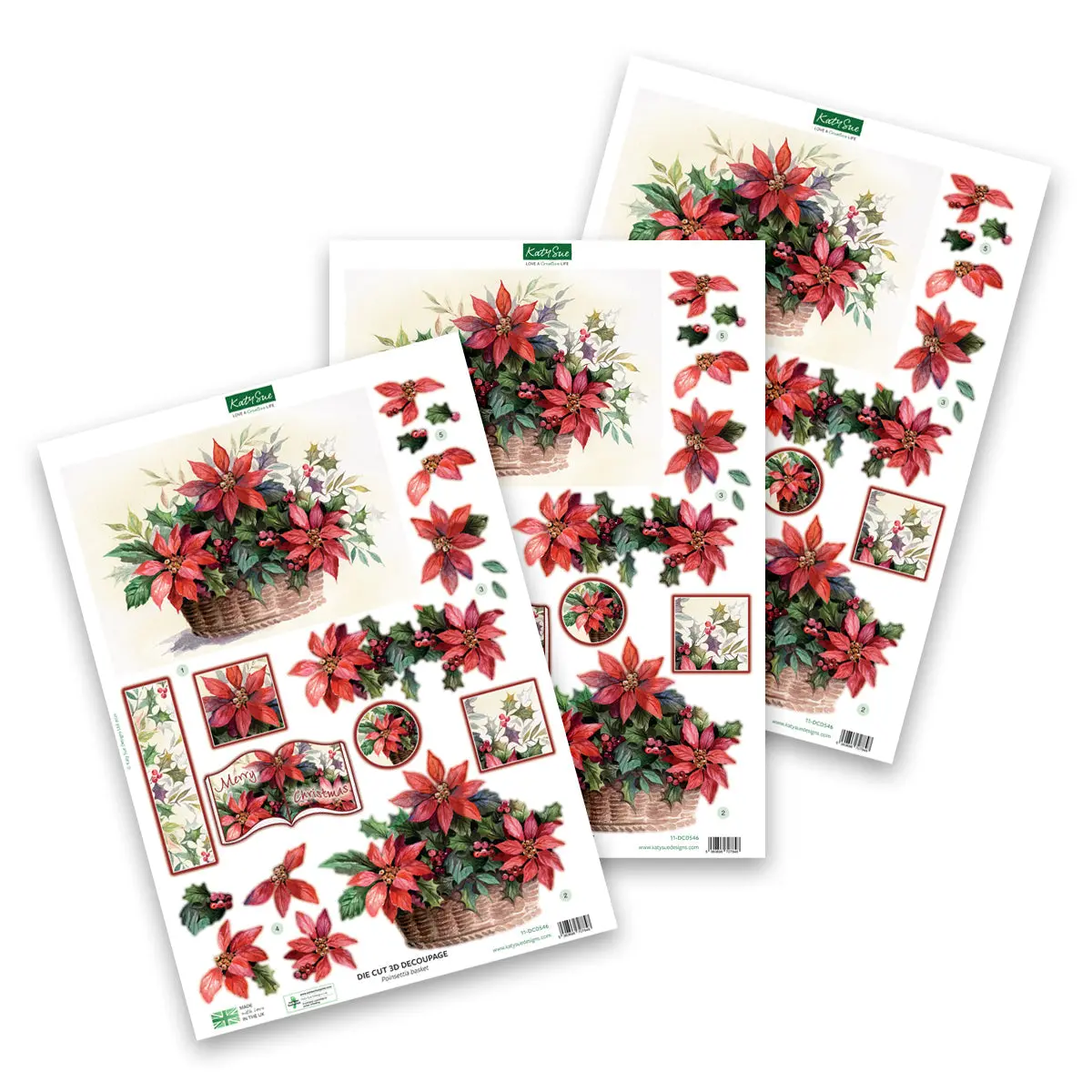 Die Cut Decoupage – Poinsettia Basket (Pack Of 3) 1