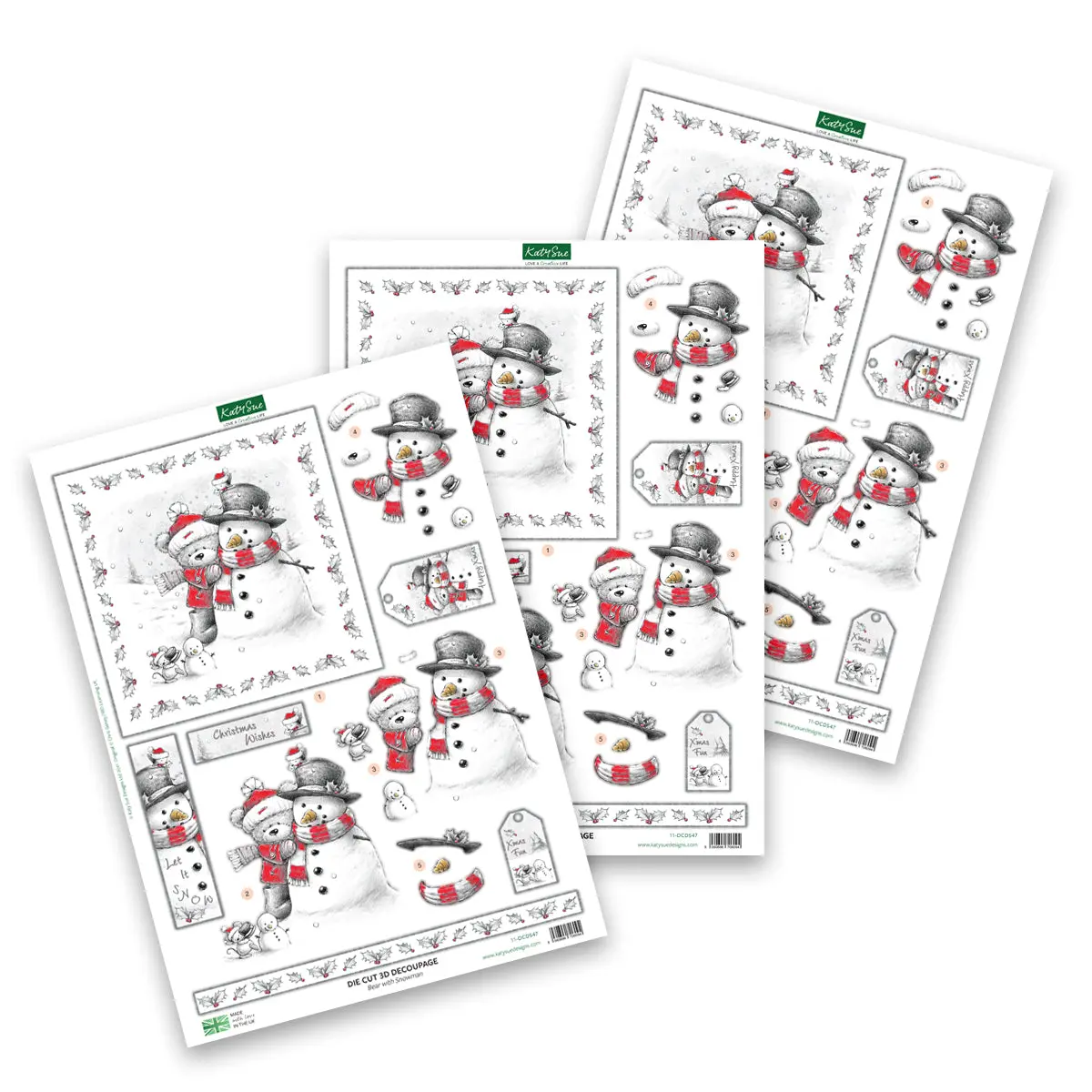Die Cut Decoupage – Bear And Snowman (Pack Of 3) 1