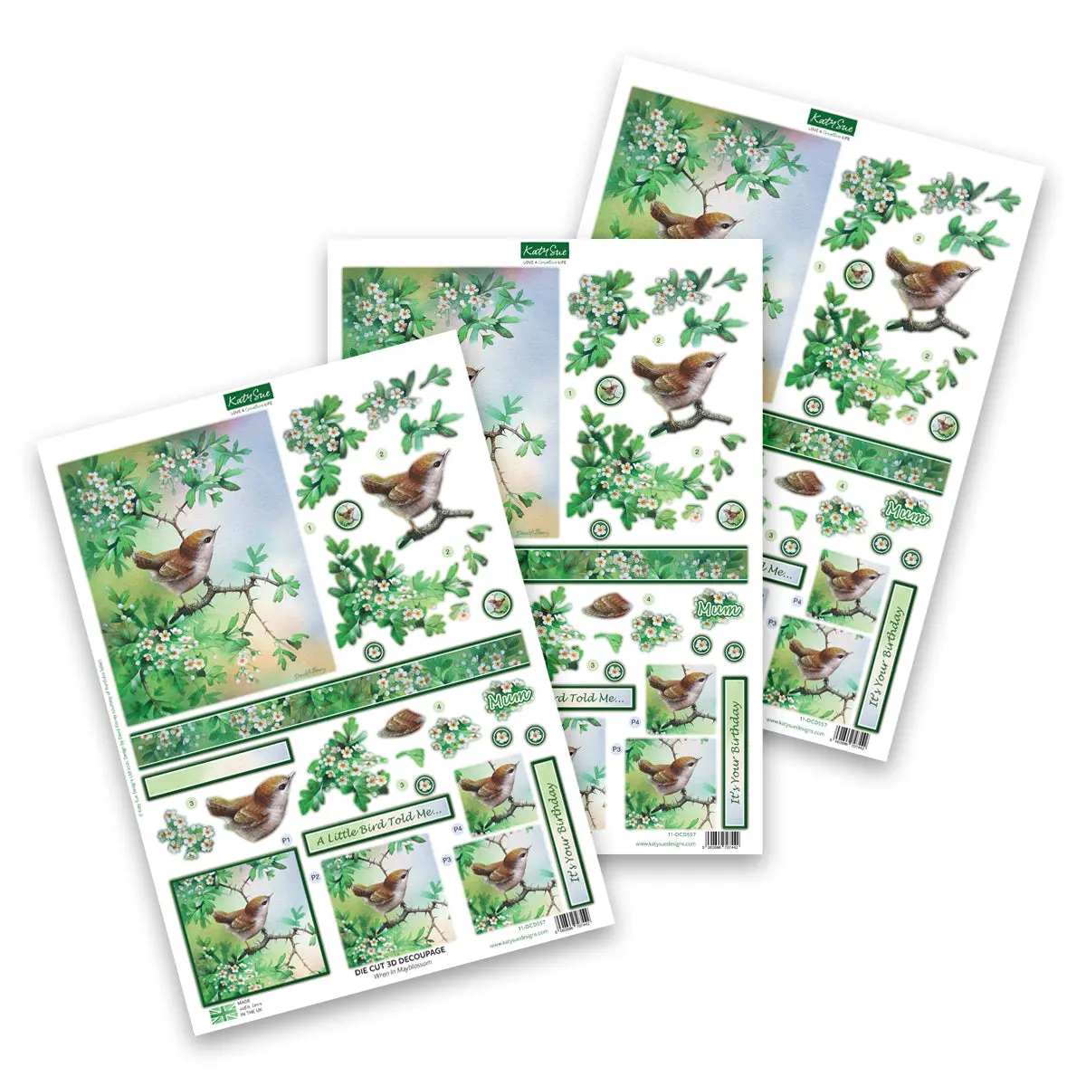 Die Cut Decoupage – Wren In Mayblossom (Pack Of 3) 1