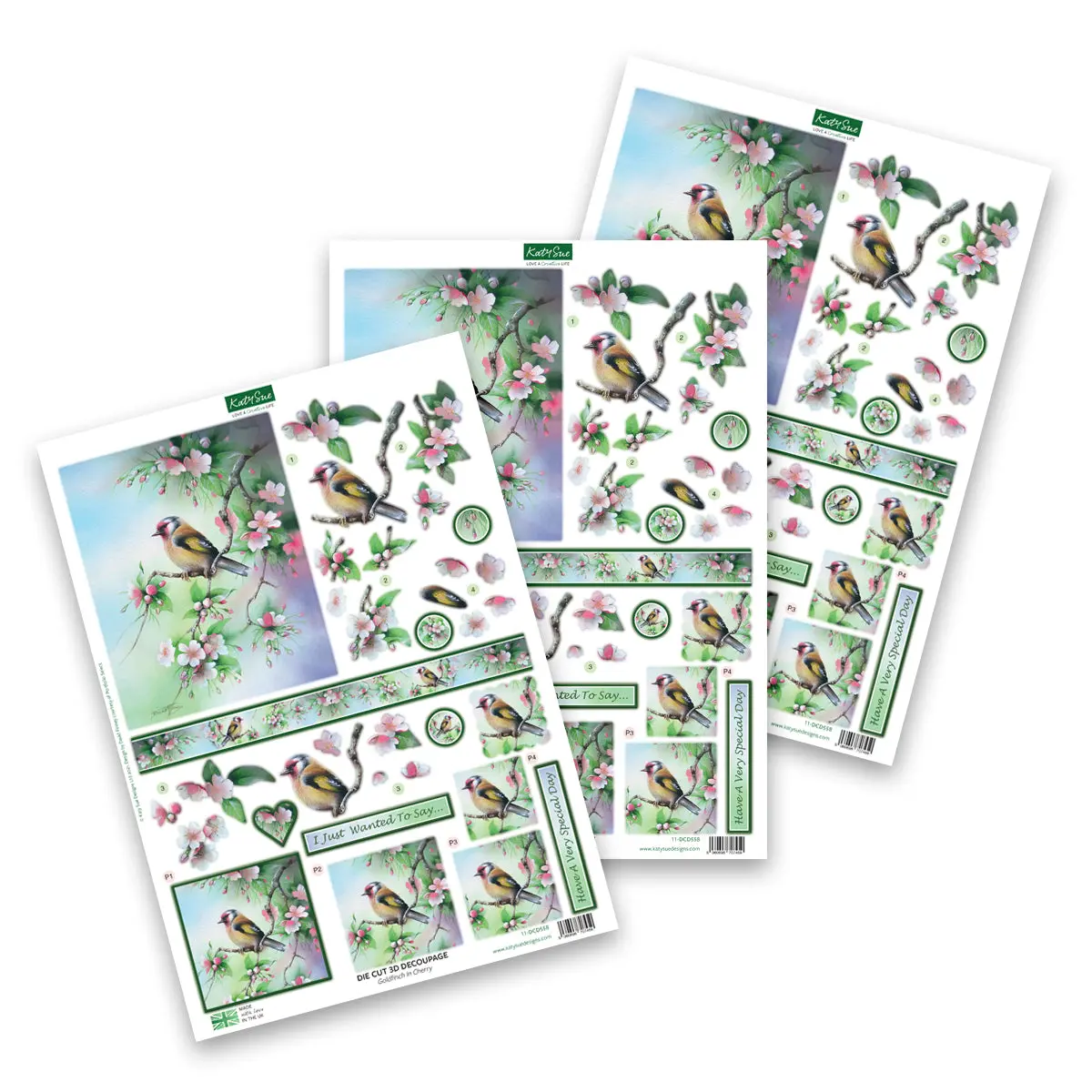 Die Cut Decoupage – Goldfinch In Cherry  (Pack Of 3) 1