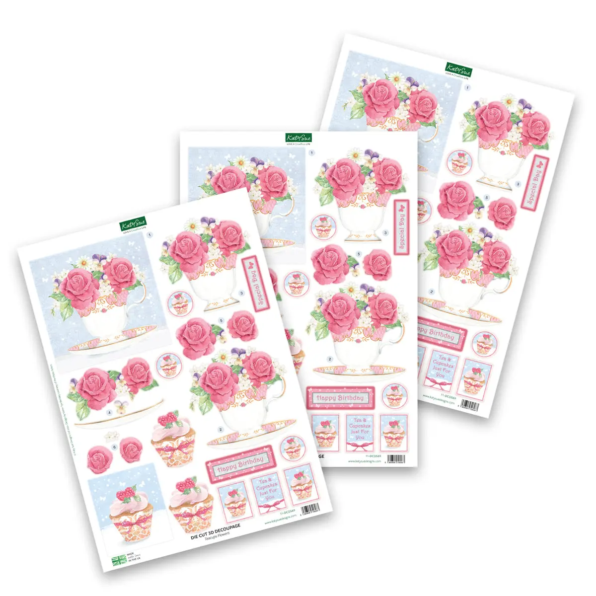 Die Cut Decoupage – Teacups, Flowers And Cake (Pack Of 3) 1