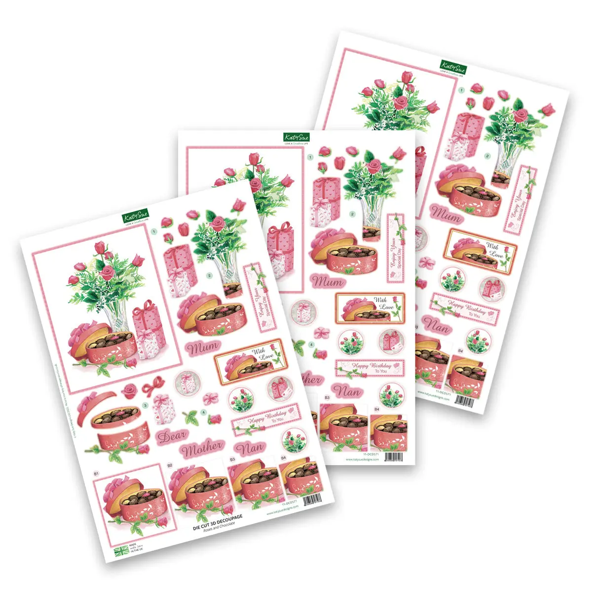 Die Cut Decoupage – Roses & Chocolates (Pack Of 3) 1