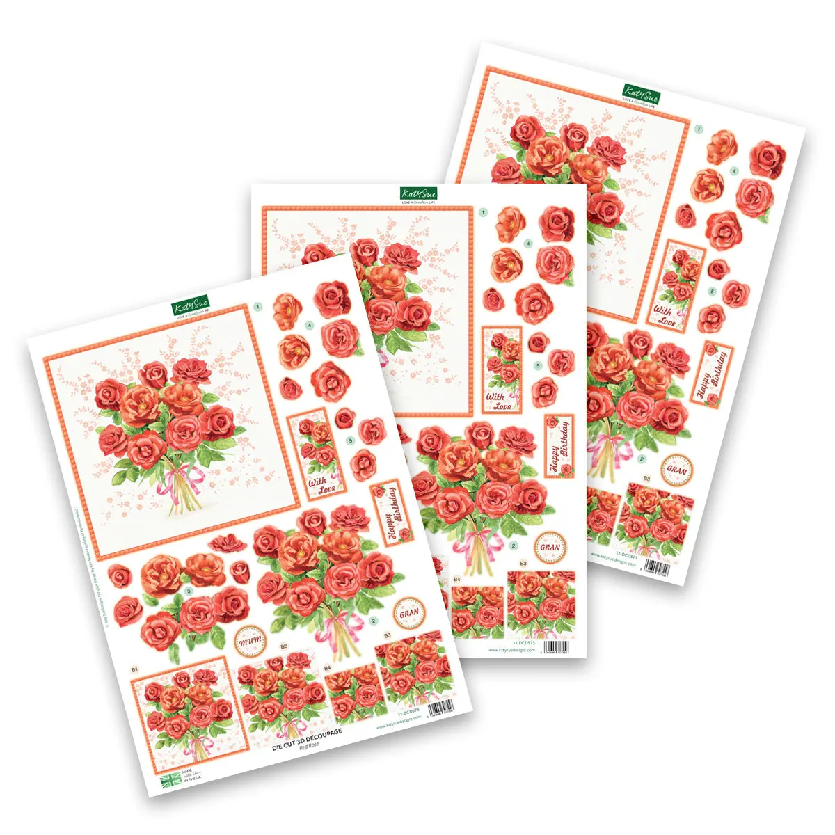Die Cut Decoupage – Red Roses (Pack Of 3) 1