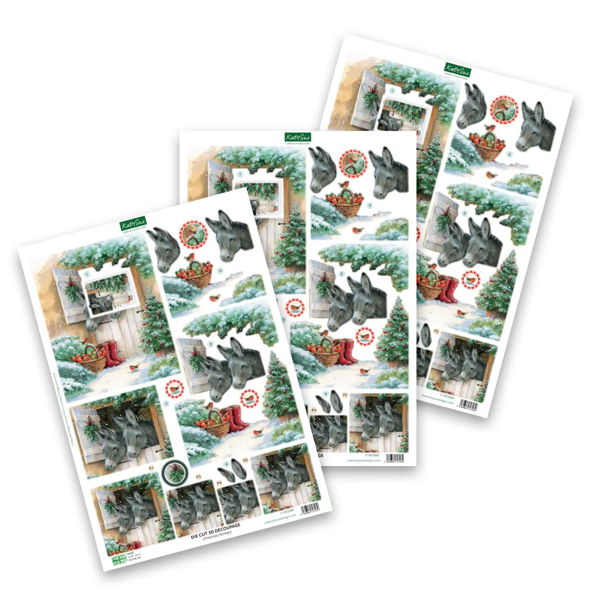 Die Cut Decoupage – Christmas Donkeys (Pack Of 3) 1