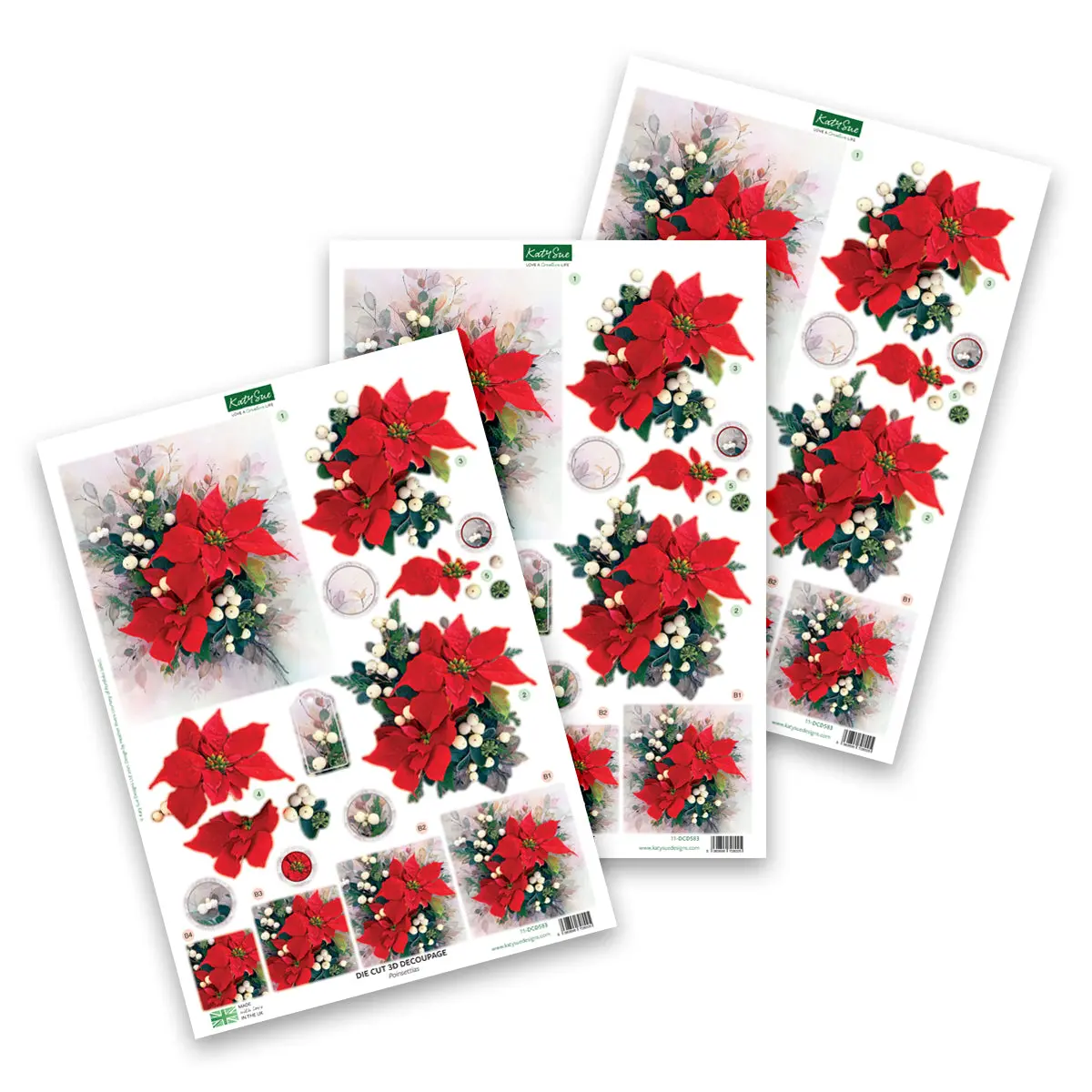 Die Cut Decoupage – Poinsettias (Pack Of 3) 1