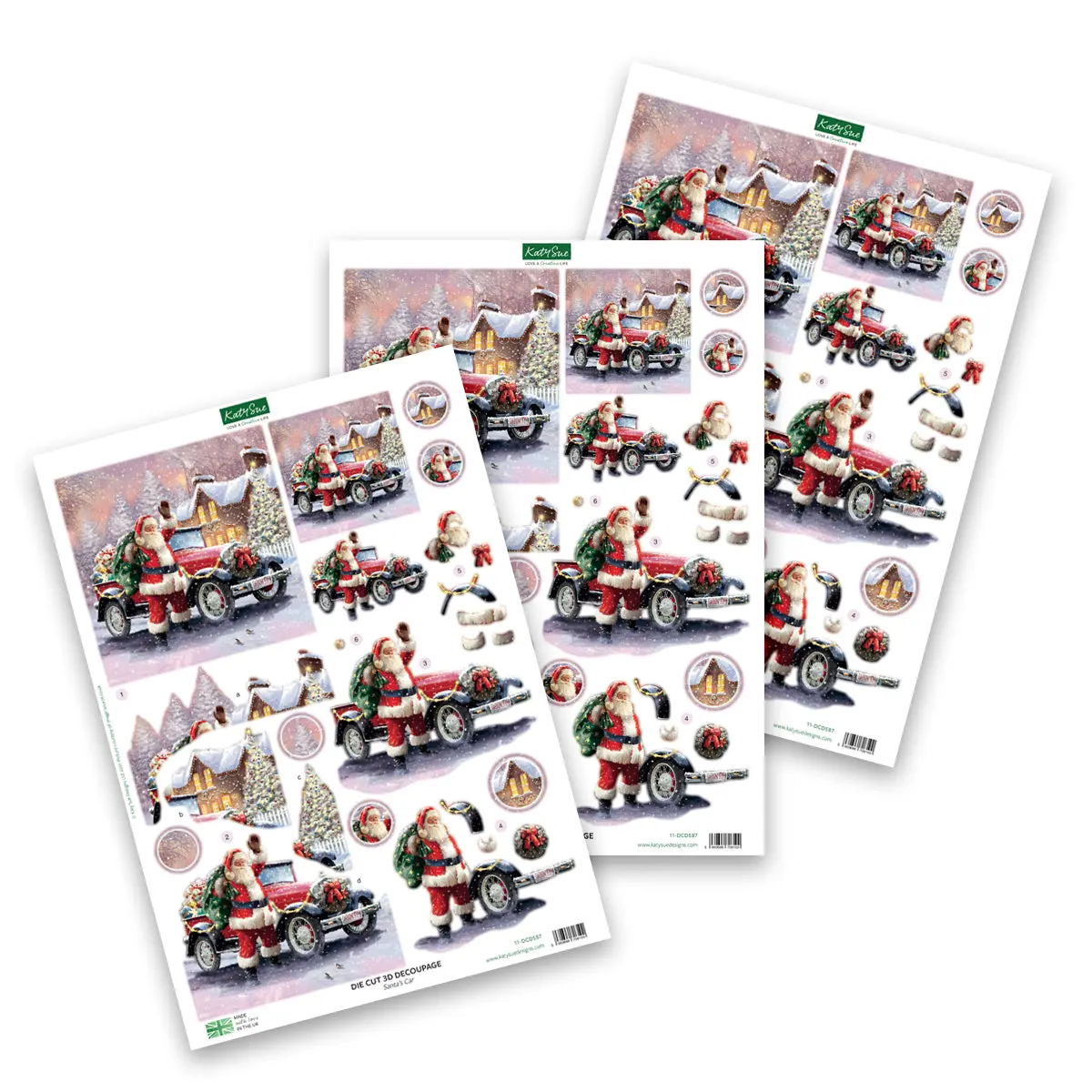 Die Cut Decoupage – Santa's Car (Pack Of 3) 1