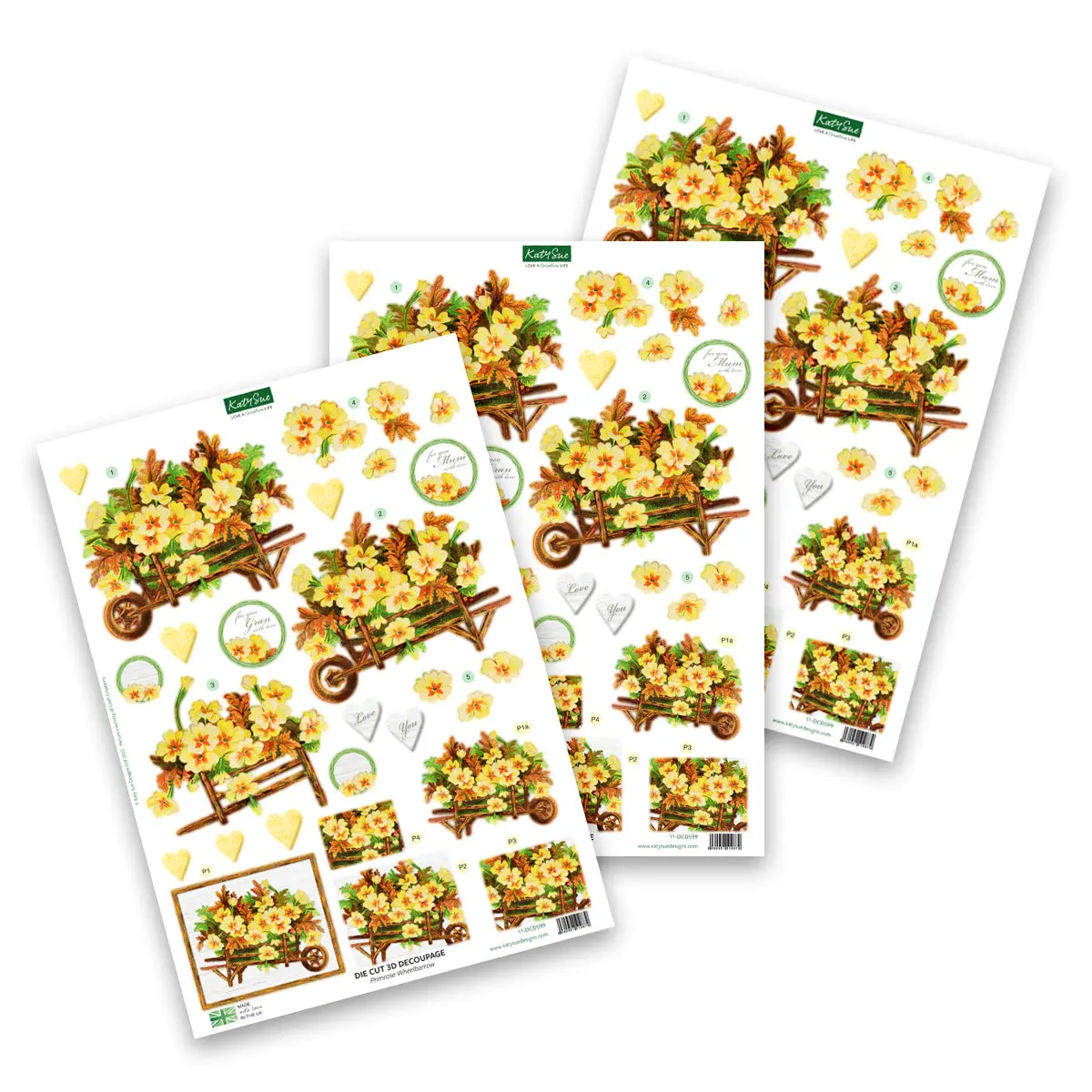 Die Cut Decoupage – Primrose Wheelbarrow (Pack Of 3) 1