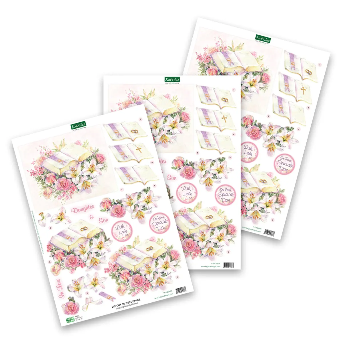 Die Cut Decoupage – Wedding Book & Flowers (Pack Of 3) 1