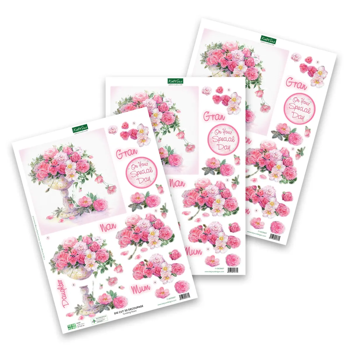 Die Cut Decoupage – Tumbling Roses (Pack Of 3) 1