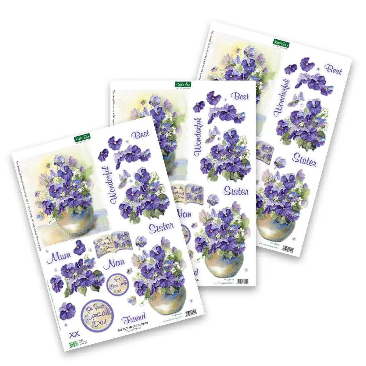 Die Cut Decoupage – Vases Of Pansies (Pack Of 3) 1