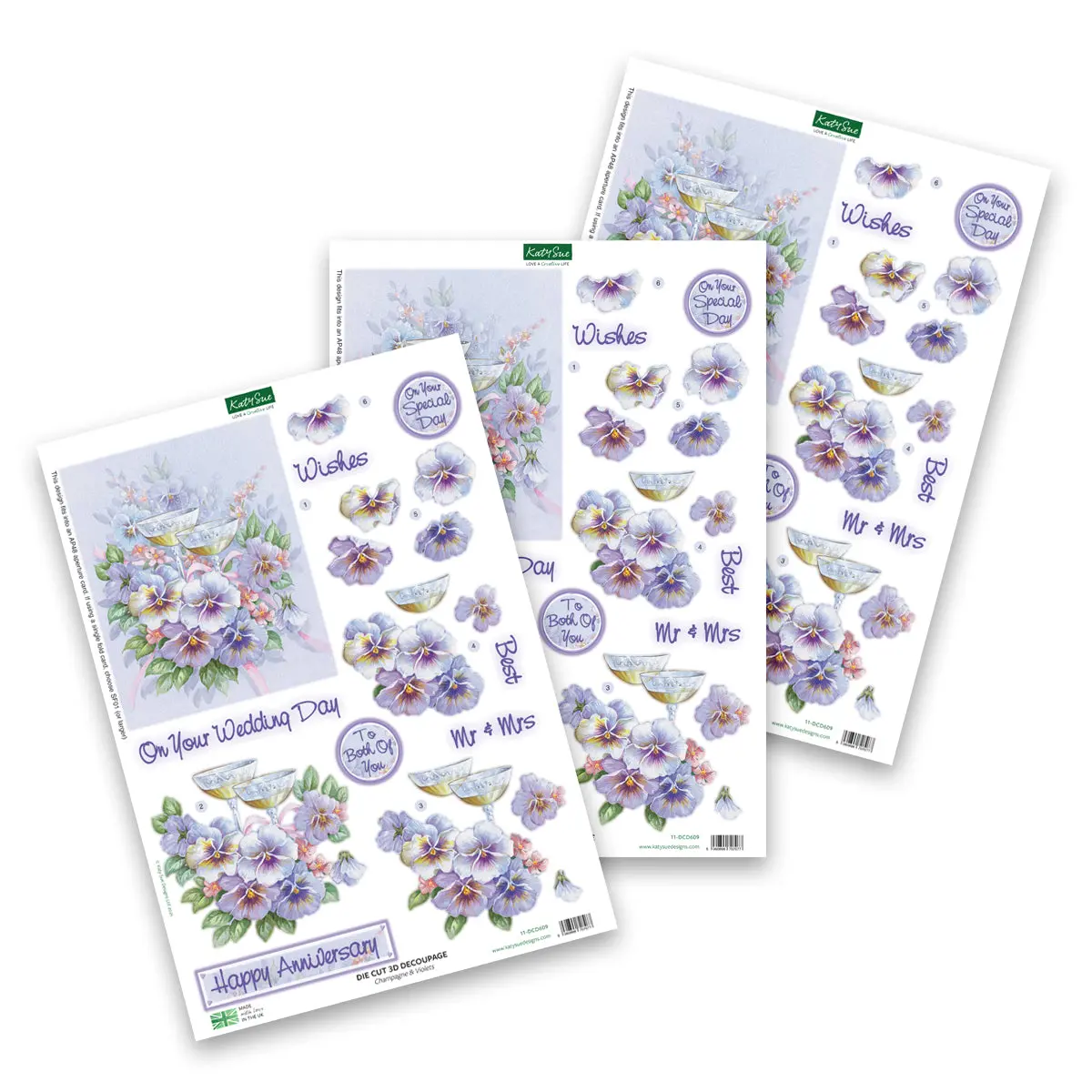 Die Cut Decoupage – Champagne And Violets (Pack Of 3) 1