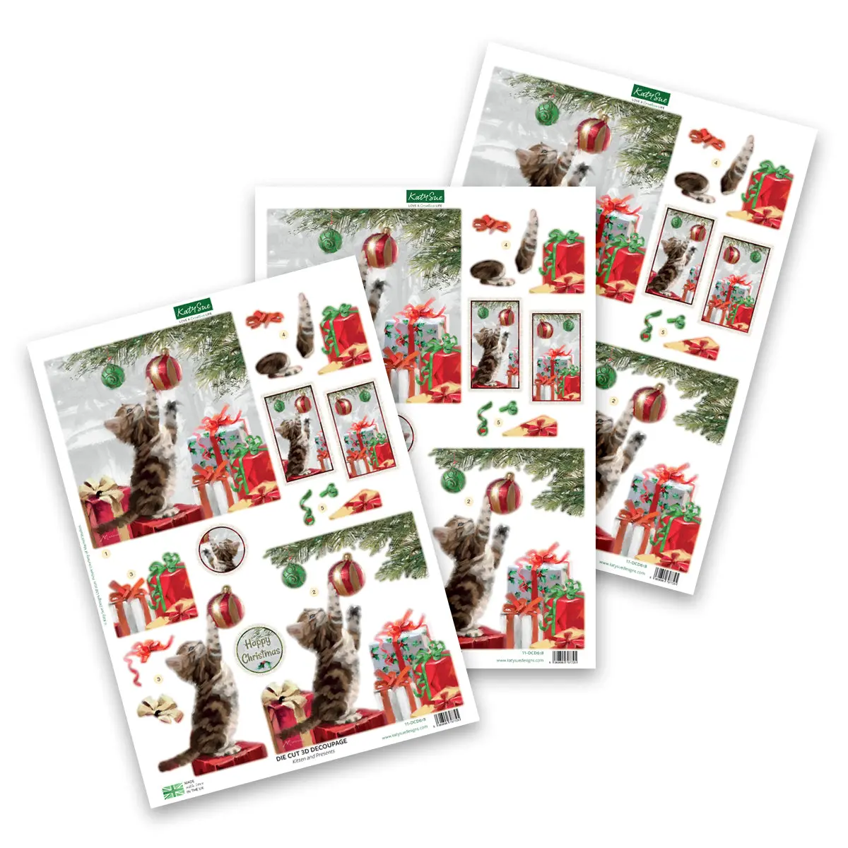 Die Cut Decoupage – Kitten & Presents (Pack Of 3) 1