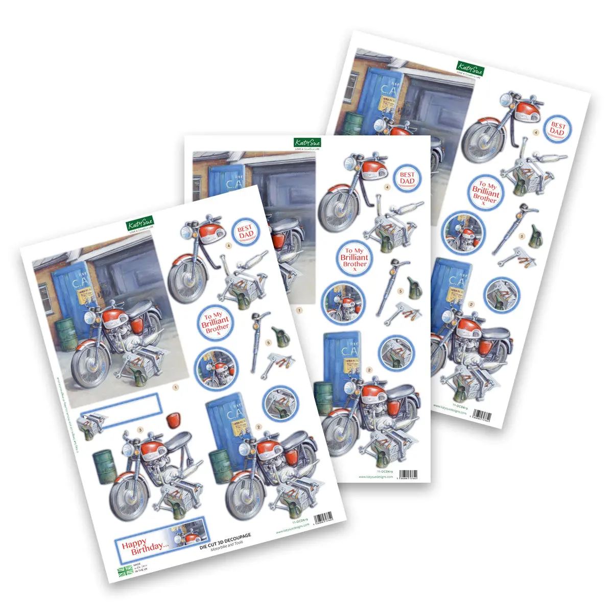 Die Cut Decoupage – Motorbike & Tools (Pack Of 3) 1
