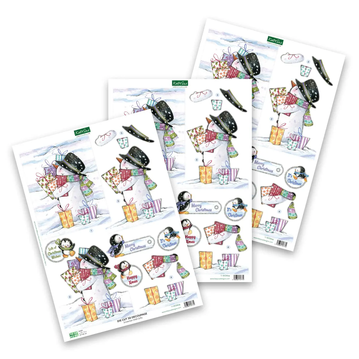 Die Cut Decoupage – Snowman With Gifts (Pack Of 3) 1