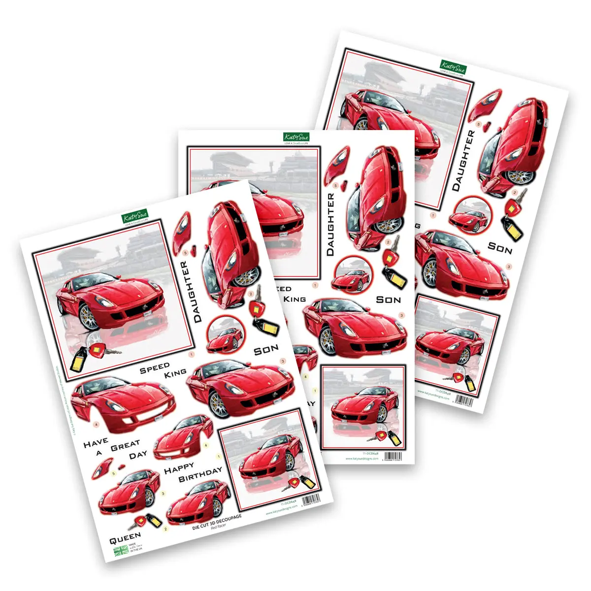 Die Cut Decoupage – Red Racer (Pack Of 3) 1