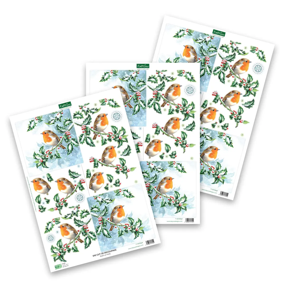 Die Cut Decoupage – Robin On Holly (Pack Of 3) 1