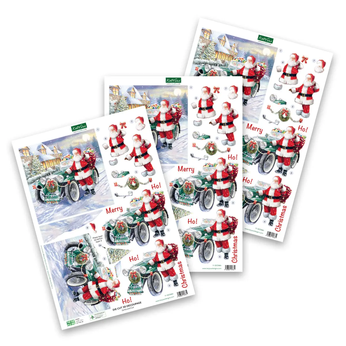 Die Cut Decoupage – Santa & Car (Pack Of 3) 1