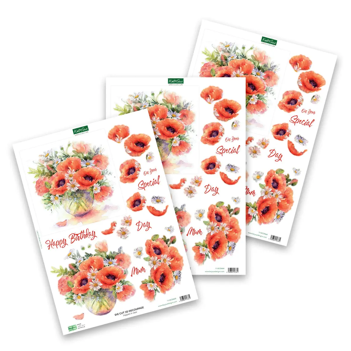 Die Cut Decoupage – Poppies In Vase (Pack Of 3) 1