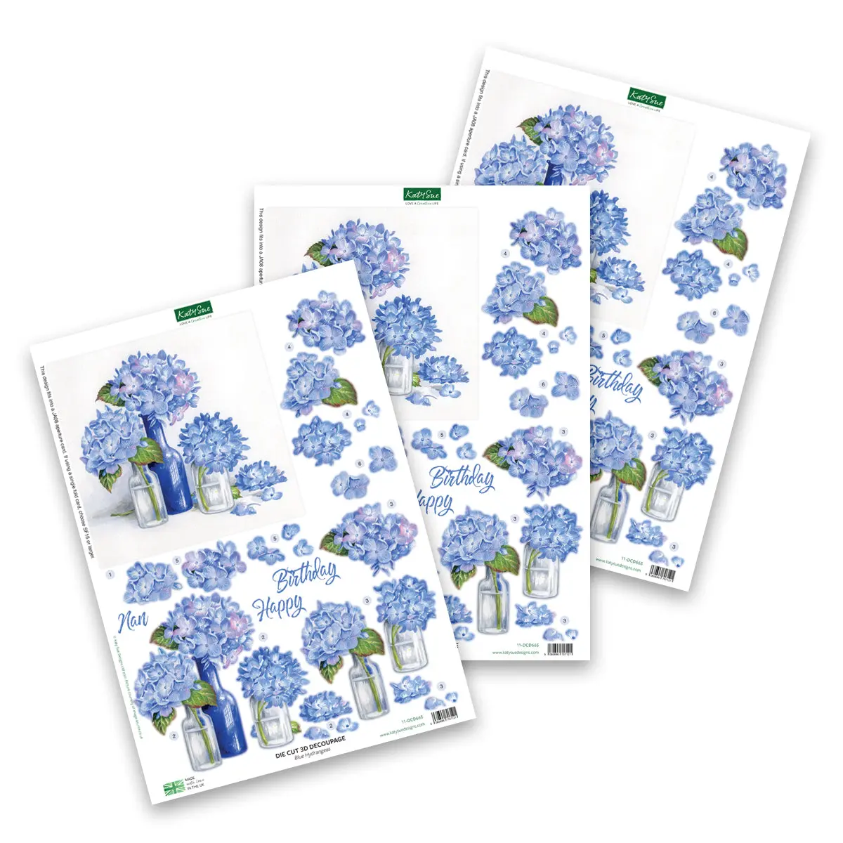 Die Cut Decoupage – Blue Hydrangeas (Pack Of 3) 1