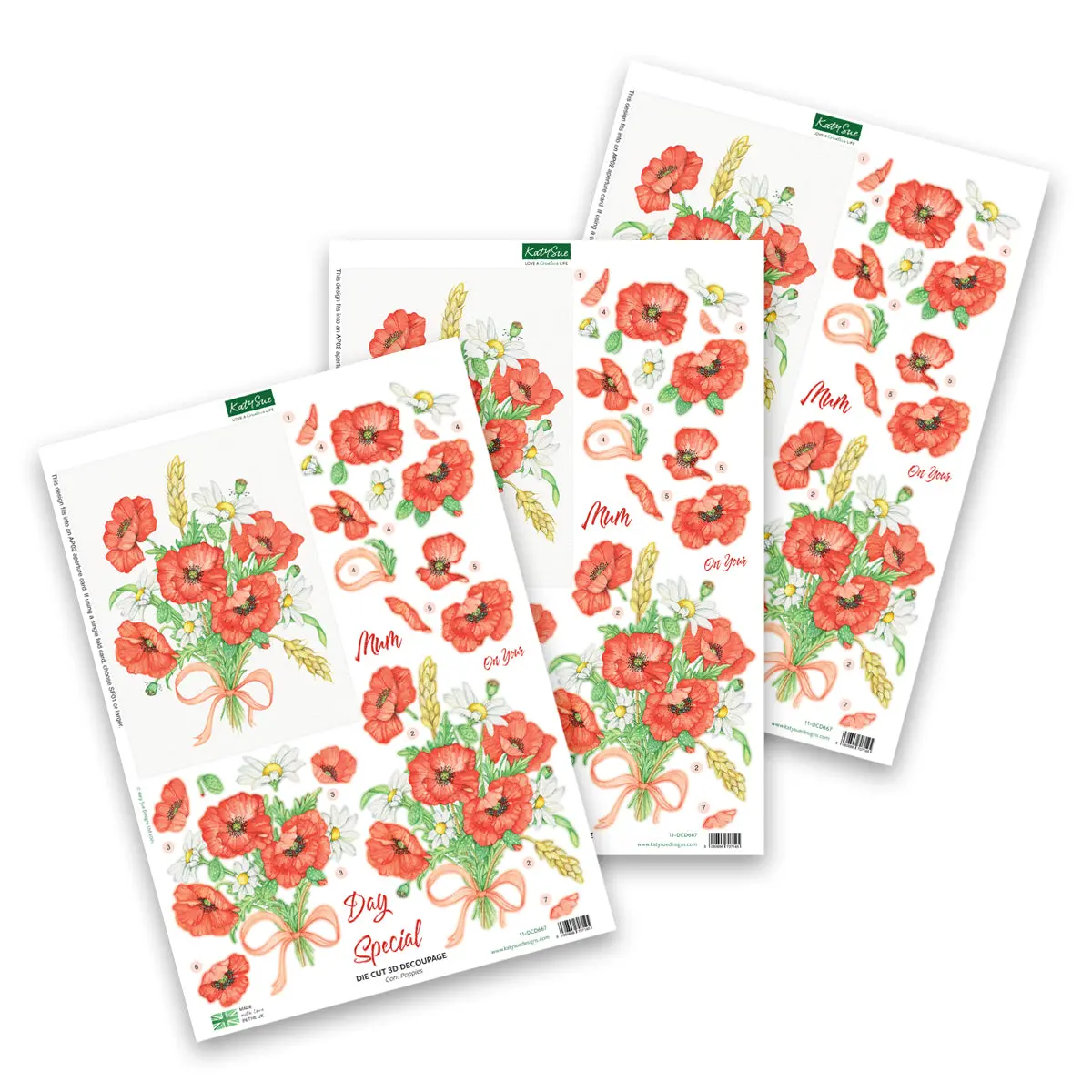 Die Cut Decoupage – Cornfield Poppies (Pack Of 3) 1