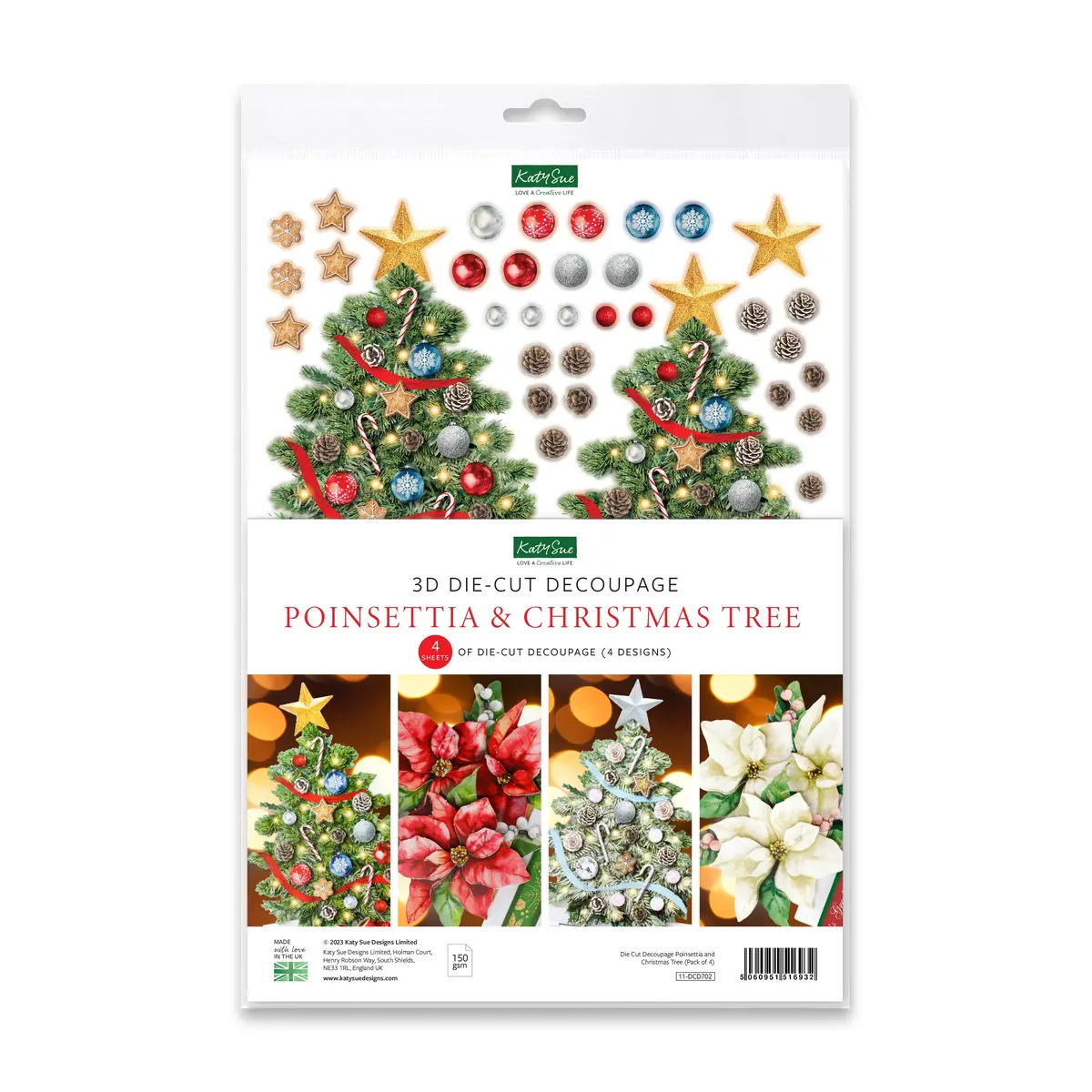 Die Cut Decoupage – Poinsettia And Christmas Tree (Pack Of 4) 1