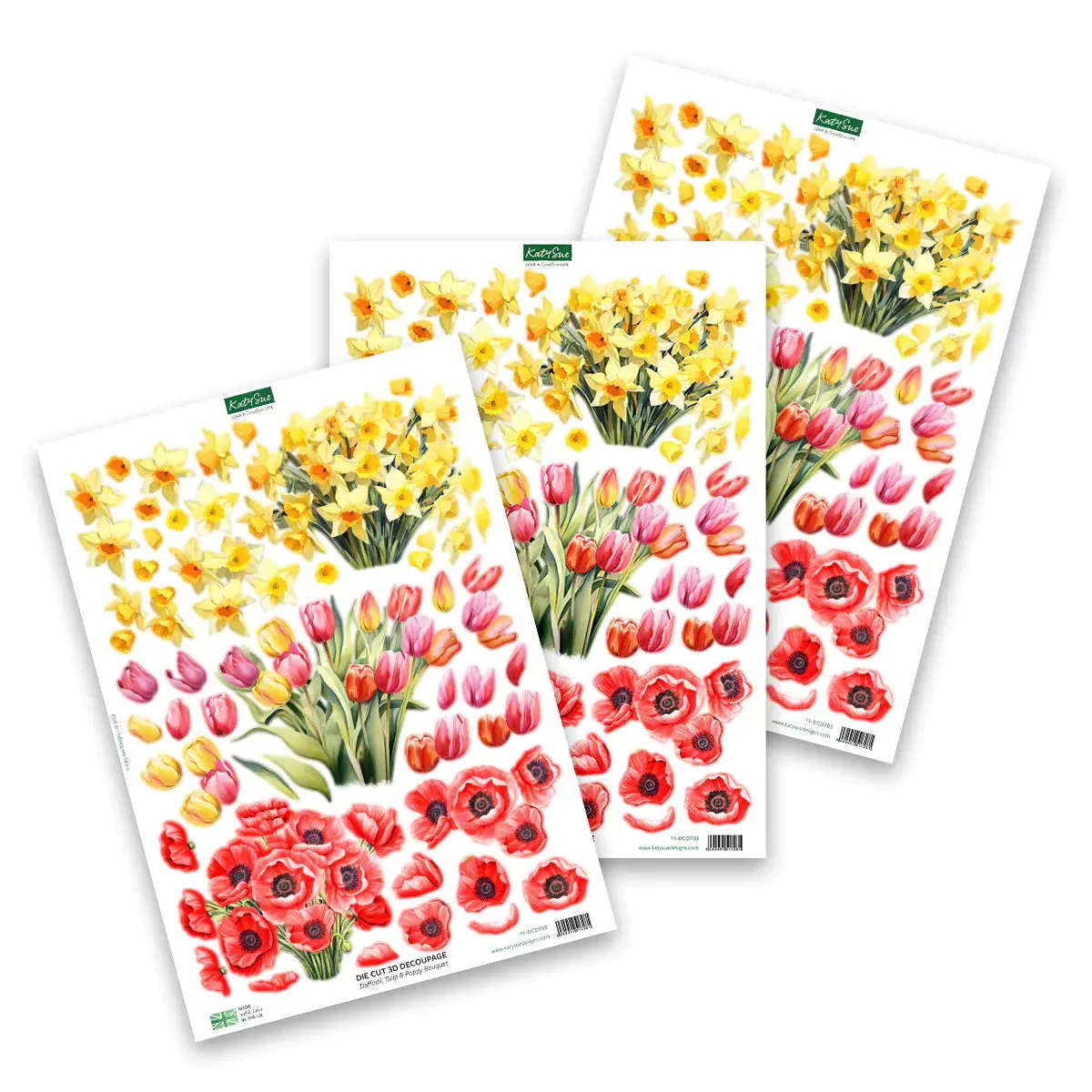 Die Cut Decoupage – Daffodil, Tulip & Poppy Bouquet (Pack Of 3) 1