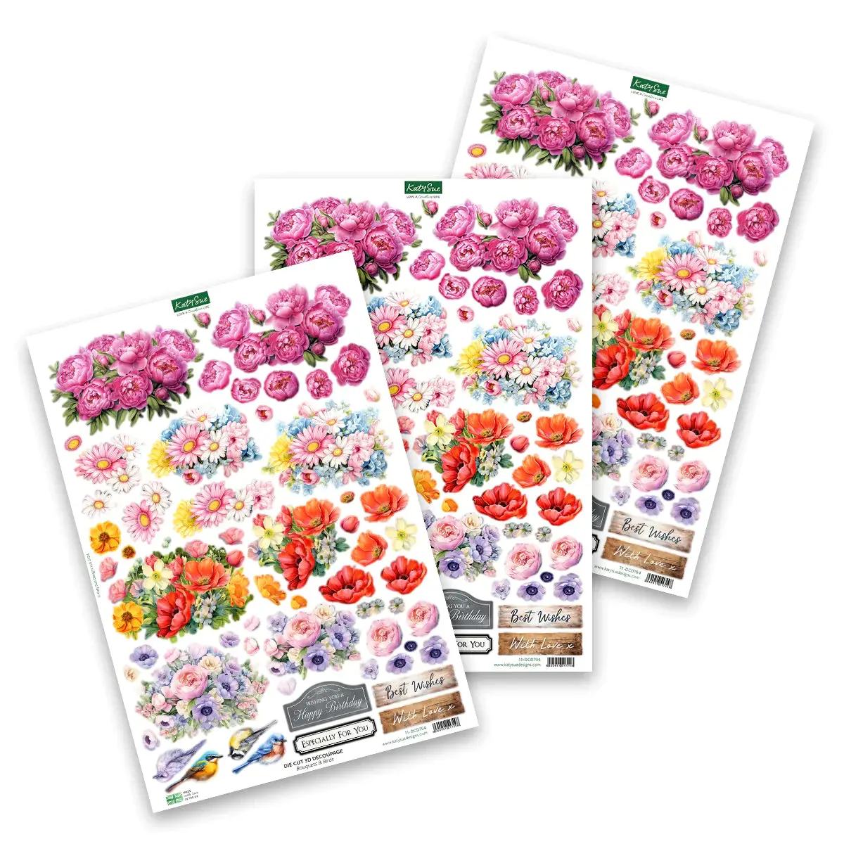 Die Cut Decoupage – Bouquets & Birds (Pack Of 3) 1