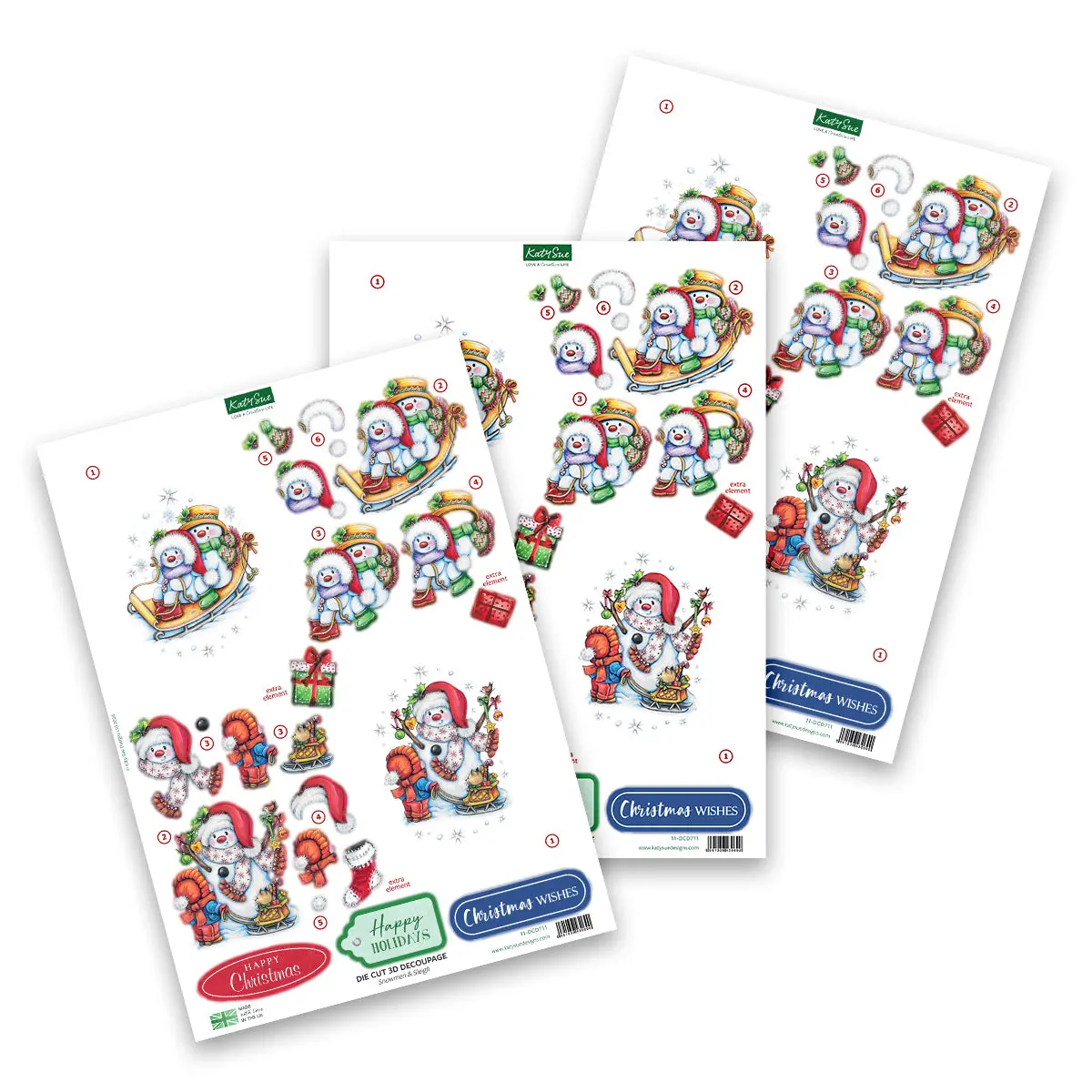 Die Cut Decoupage – Snowmen & Sleigh (Pack Of 3) 1