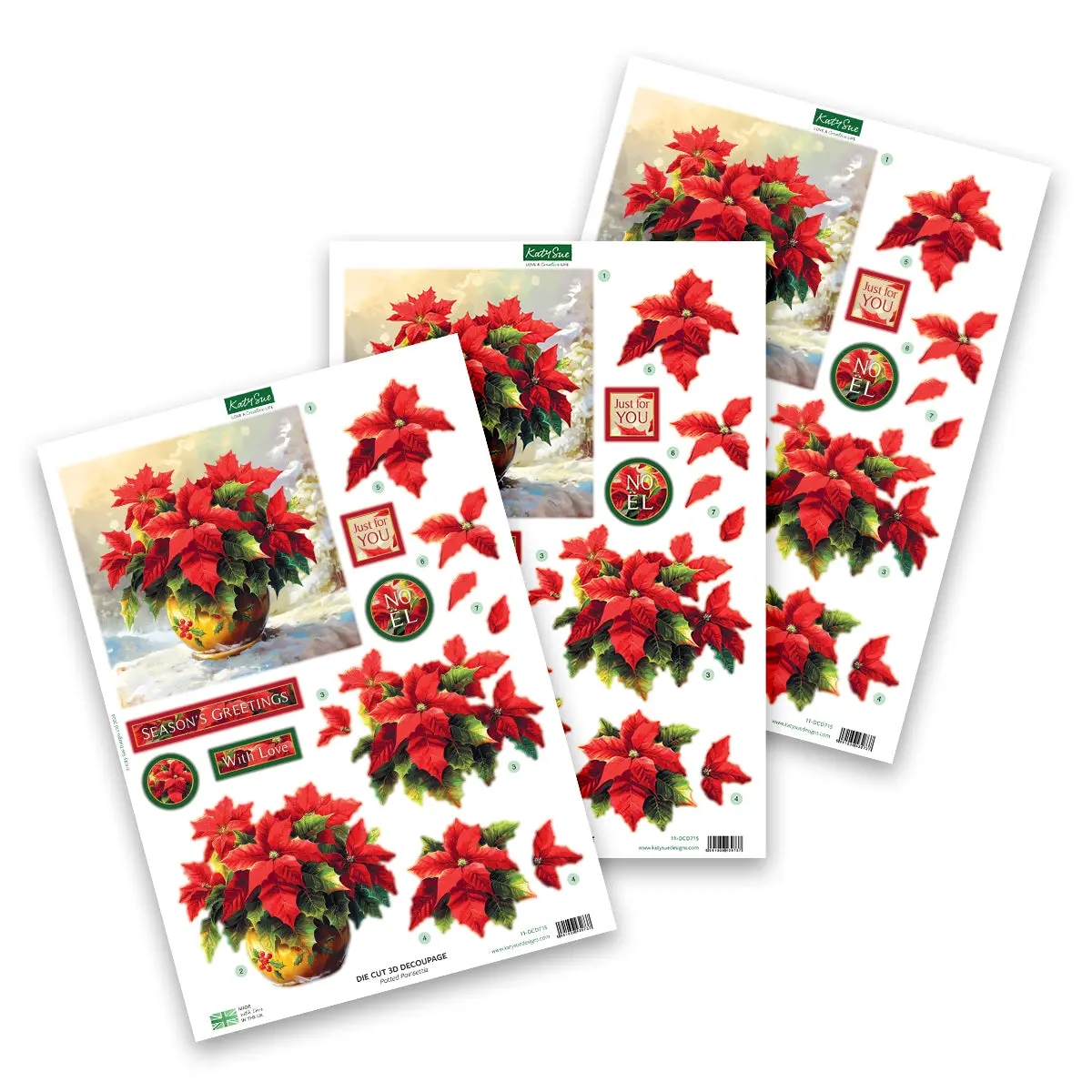 Die Cut Decoupage – Potted Poinsettia (Pack Of 3) 1