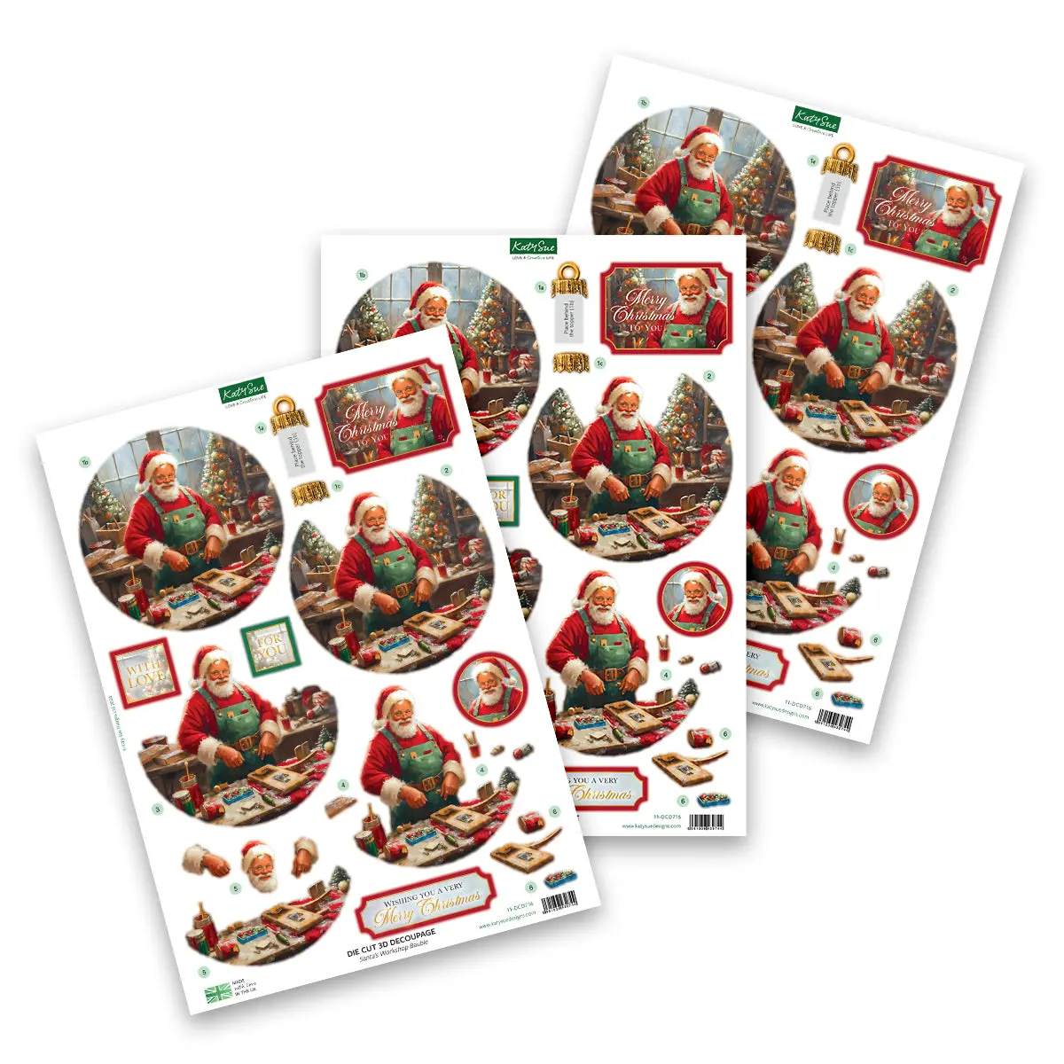 Die Cut Decoupage – Santa's Workshop Bauble (Pack Of 3) 1