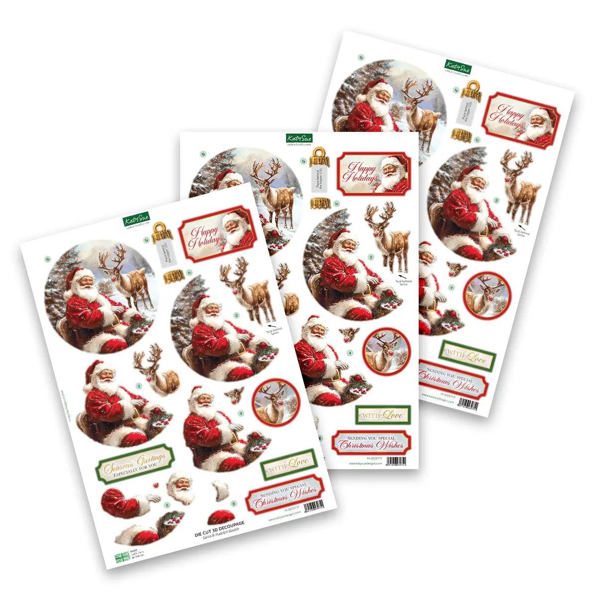 Die Cut Decoupage – Santa & Rudolph Bauble (Pack Of 3) 1