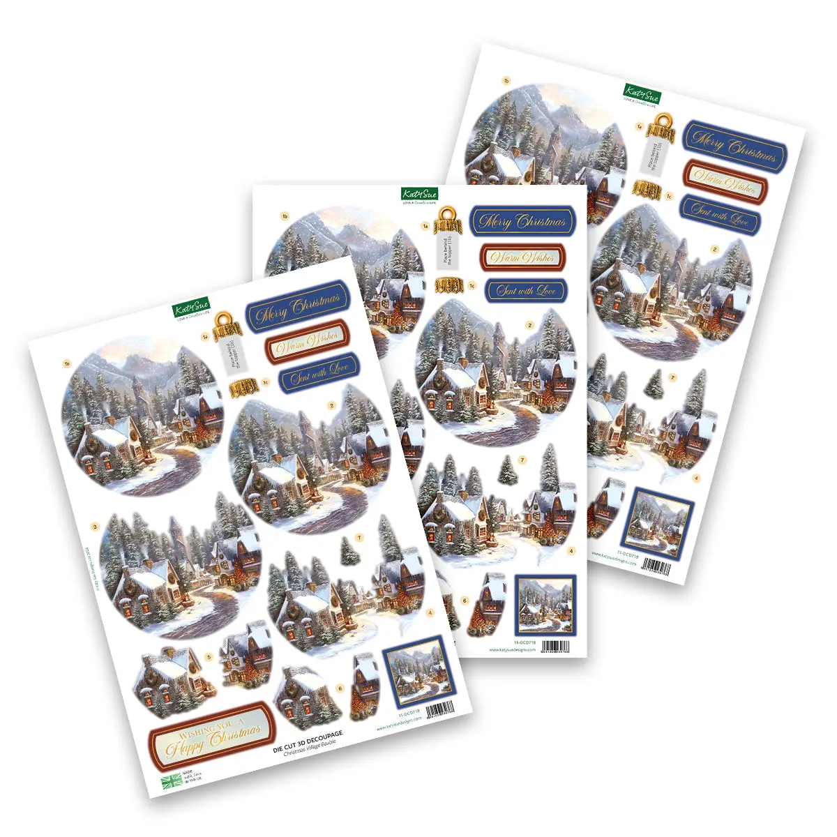 Die Cut Decoupage – Christmas Village Bauble (Pack Of 3) 1