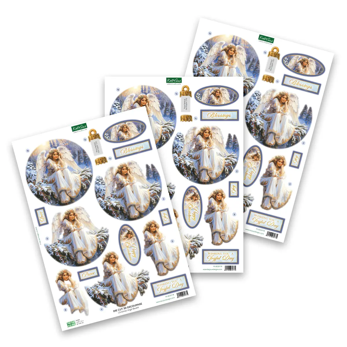 Die Cut Decoupage – Christmas Angel Bauble (Pack Of 3) 1
