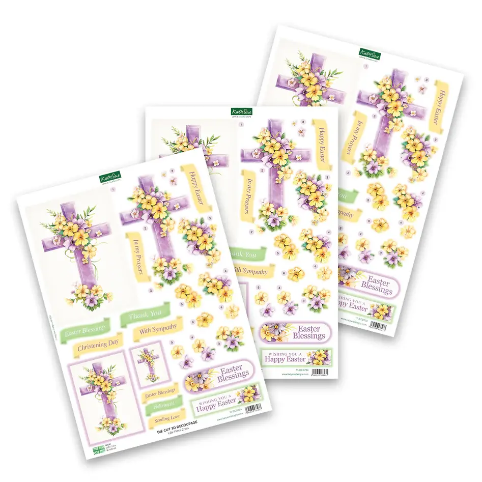 Die Cut Decoupage – Lilac Floral Cross (Pack Of 3) 1