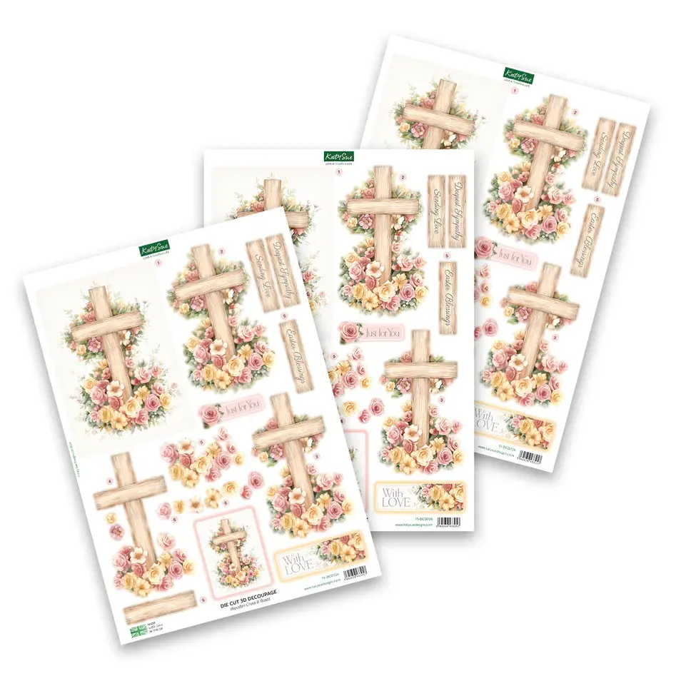 Die Cut Decoupage – Wooden Cross & Roses (Pack Of 3) 1