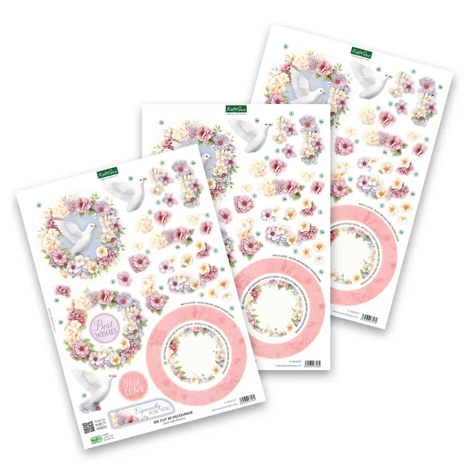 Die Cut Decoupage – Dove With Flowers (Pack Of 3) 1