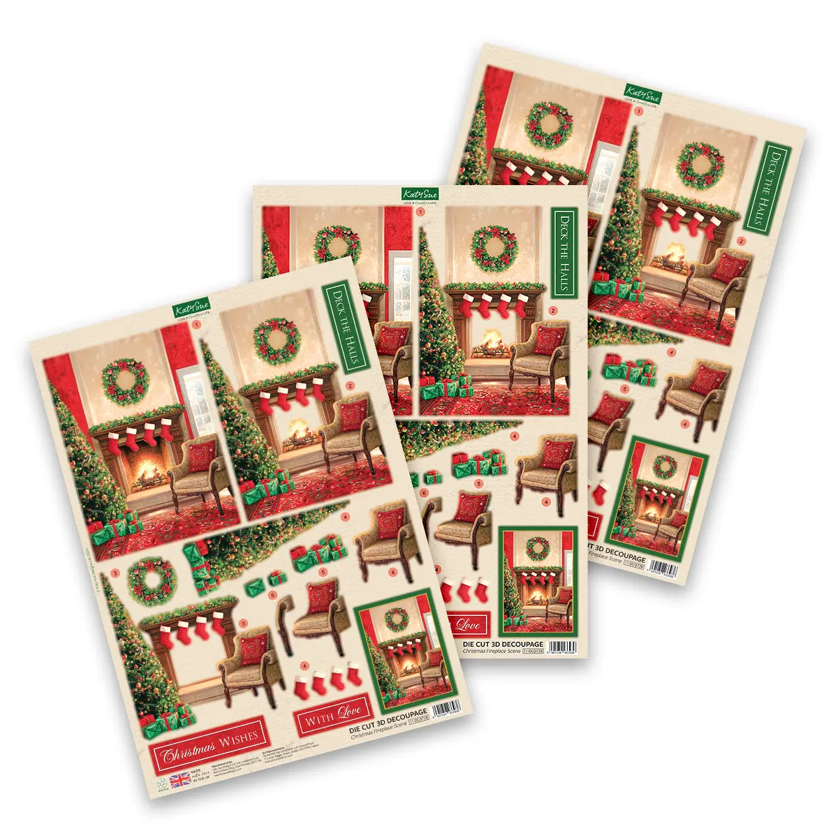 Katy Sue Designs Die Cut Decoupage – Christmas Fireplace Scene (Pack Of 3) 1