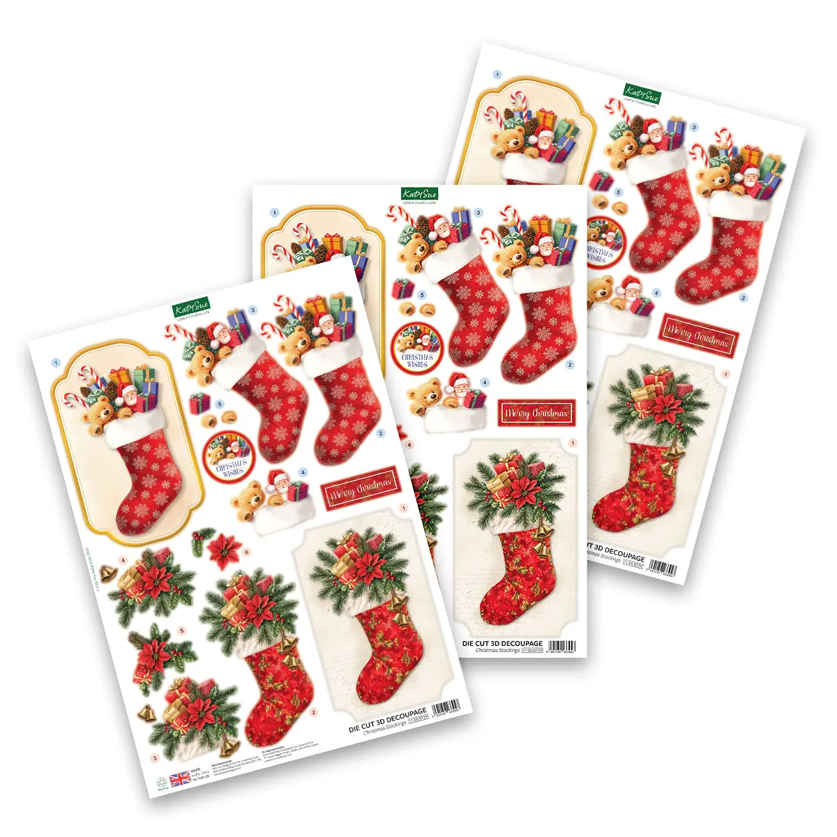 Katy Sue Designs Die Cut Decoupage – Christmas Stockings (Pack Of 3) 1