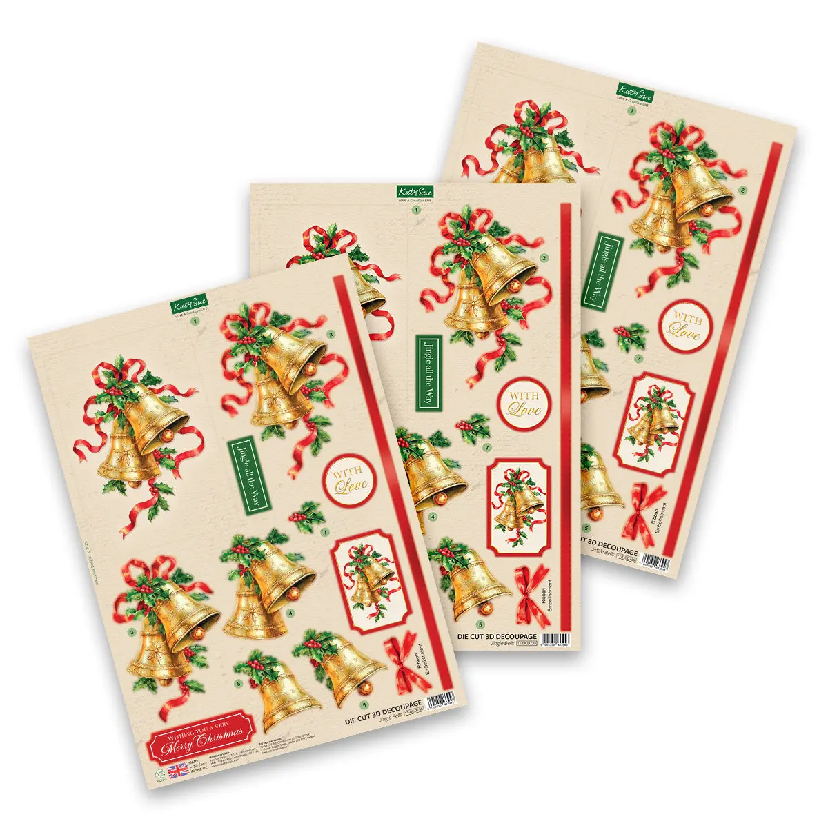 Katy Sue Designs Die Cut Decoupage – Jingle Bells (Pack Of 3) 1